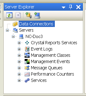 The Data Connections node is selected in the Server Explorer.