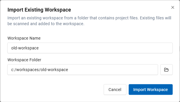 Import Existing Workspace Dialog