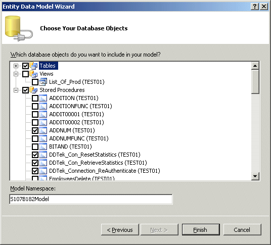 Entity Data Model Wizard, on the Choose Your Database Objects window