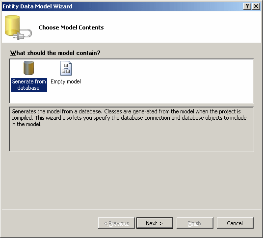 Entity Data Model Wizard, on the Choose Model Contents window